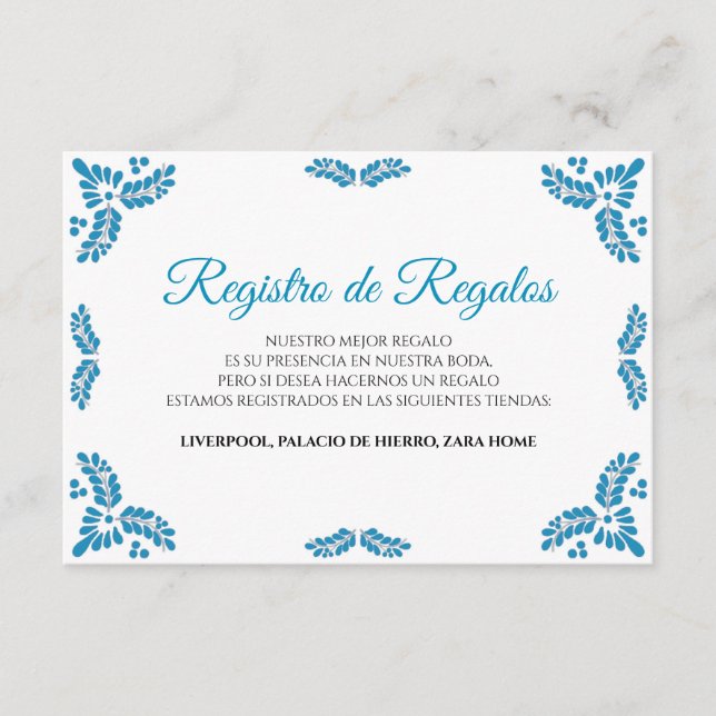 Talavera Turquoise Minimalist Spanish Wedding Enclosure Card (Front)