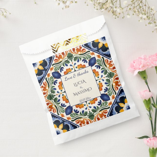 Talavera vintage Mexican wedding monogram printed Favour Bag (Sealed)