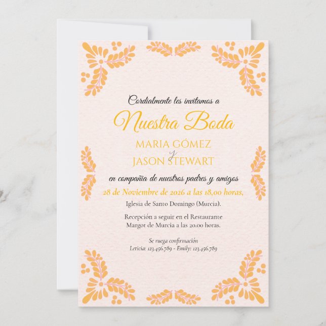 Talavera Yellow Floral Minimalist Spanish Wedding Invitation (Front)