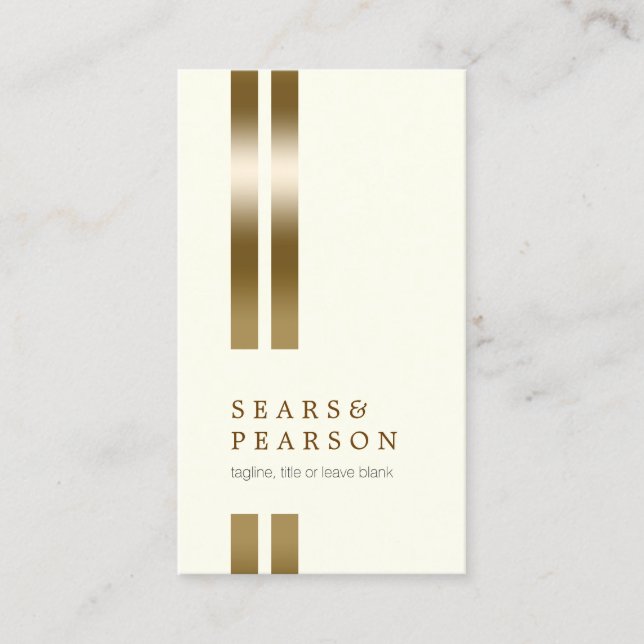 Talent Manager Double Gold Stripe Elegant White Business Card (Front)