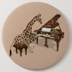 Talented Giraffe Plays Grand Piano 6 Inch Round Button