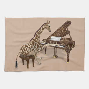 Talented Giraffe Plays Grand Piano Kitchen Towel