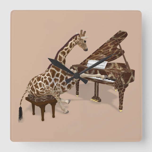 Talented Giraffe Plays Grand Piano Square Wall Clock (Front)