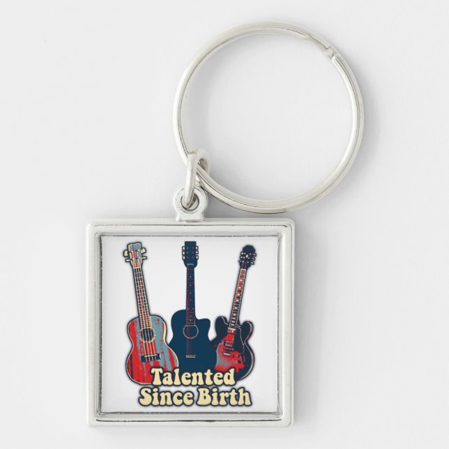 Talented since birth. retro colourful guitars keychain (Front)