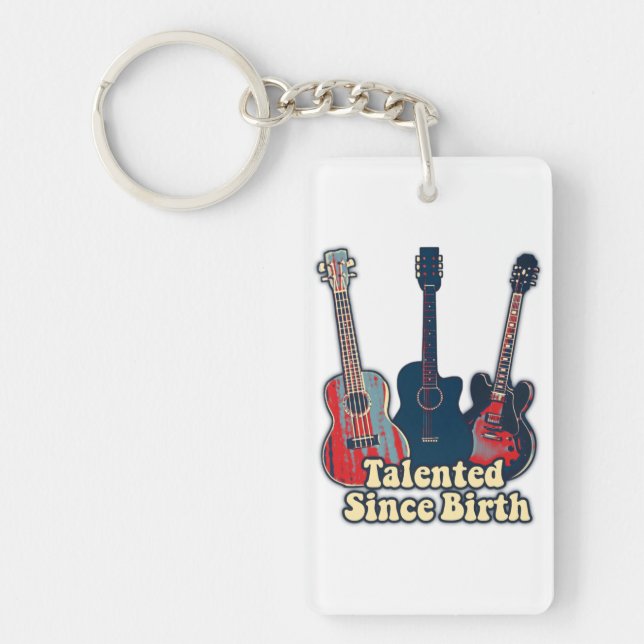 Talented since birth. retro colourful guitars keychain (Front)