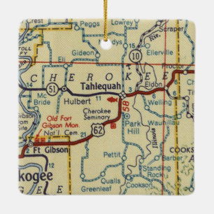 Talequah OK Retro Map Ceramic Ornament