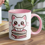 Tales And Tails Make My Day - Cat And Books Photo Mug<br><div class="desc">The Tales & Tails Mug blends playful design with personal touches, featuring a cute illustrated cat perched on a stack of books alongside the phrase "Tales & Tails Make My Day, " framed by paw prints and hearts. This cozy and creative design is perfect for anyone who loves their pets...</div>