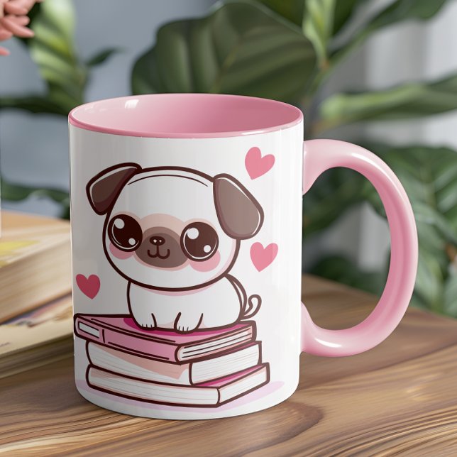 Tales And Tails Make My Day - Dog And Books Photo Mug (This cozy and creative design is perfect for anyone who loves their pets as much as their books.)