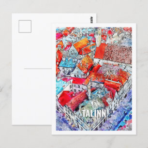 Talinn Estonia Famous Travel Place Watercolor Postcard