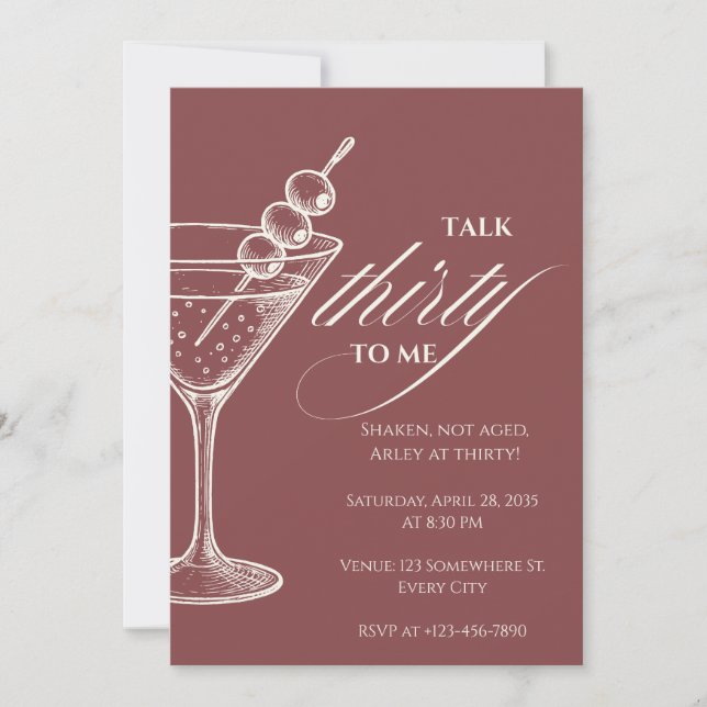 Talk 30 to Me Minimalist Martini 30th Birthday Invitation (Front)