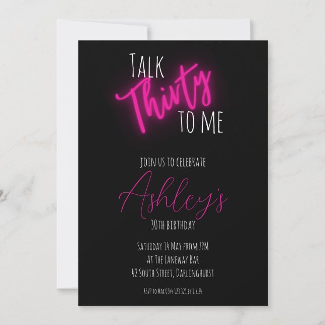 Talk 30 To Me Neon Birthday Invitation (Front)