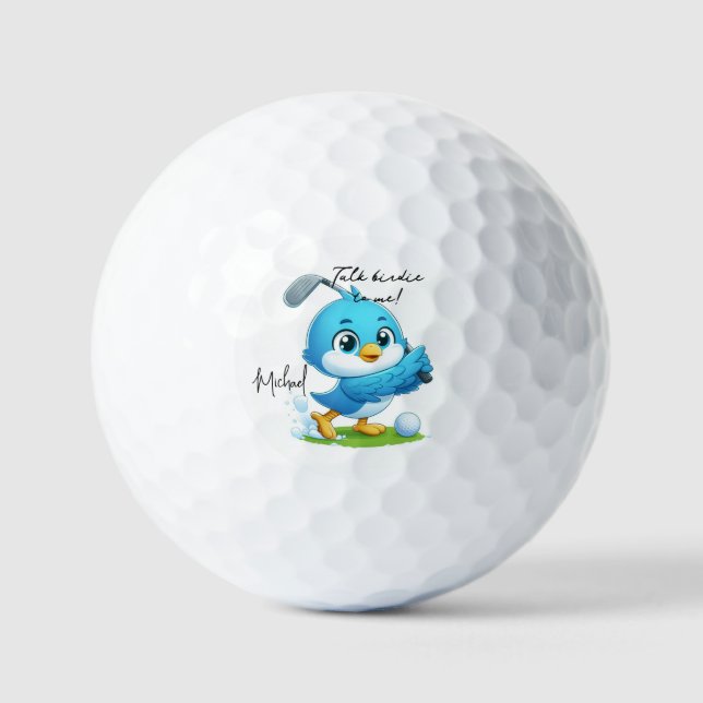 Talk birdie to me, Cute Bird Golfing Golf Balls (Front)