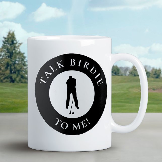 Talk Birdie To Me Funny Golfer Silhouette Black Coffee Mug (Creator Uploaded)