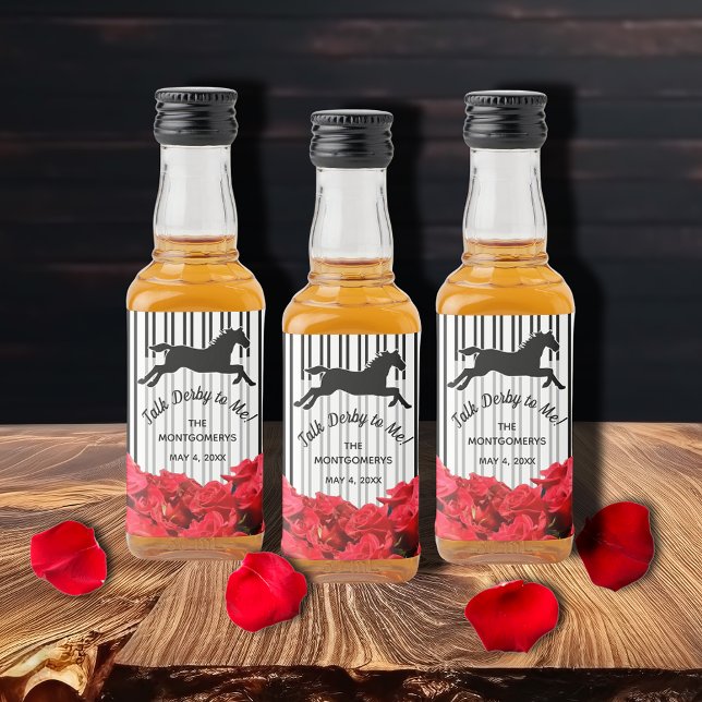 Talk Derby to Me Racehorse and Roses Liquor Bottle Label (Create beautiful mini liquor bottle labels for your Derby party, serve or give as party favors.)