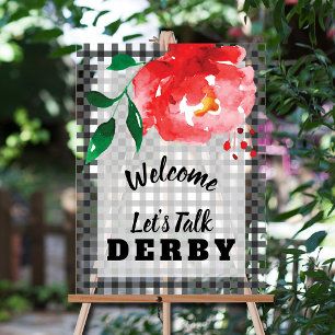 Talk Derby to Me Red Rose on Gingham Welcome Acrylic Sign
