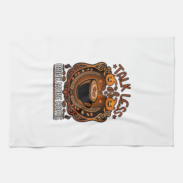 Talk Less Drink More Coffee Cup Halloween Pumpkins Kitchen Towel (Horizontal)