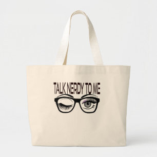 Talk Nerdy To Me Geek Glasses Winking Eye Purple Large Tote Bag
