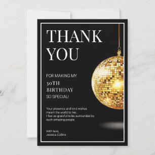 Talk Thirty to Me Black and Gold 30th Birthday Thank You Card