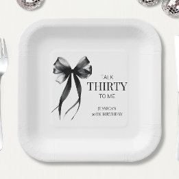 Talk Thirty to Me Black Chic 30th Birthday Party Paper Plate