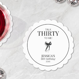 Talk Thirty to Me Elegant Bow Simple 30th Birthday Paper Coaster