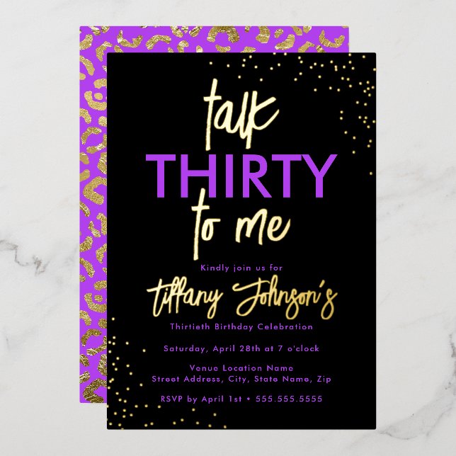 Talk Thirty To Me Leopard Purple Gold 30th (Front/Back)