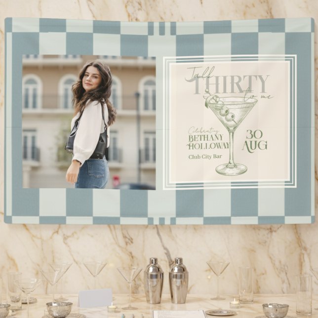 Talk Thirty To Me Martini 30th Birthday Photo Banner (Celebrate the big 3-0 with this stylish Talk Thirty To Me Martini Cocktail 30th Birthday Banner! )