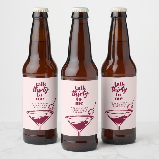 Talk Thirty To Me Pink 30th Birthday Party   Beer Bottle Label (Bottles)