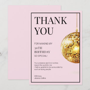 Talk Thirty to Me Pink and Gold 30th Birthday Thank You Card