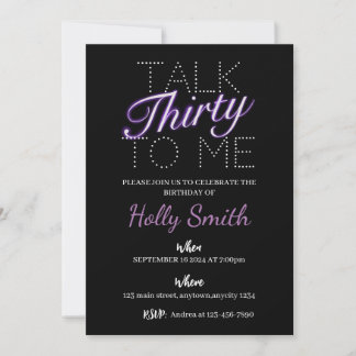 Talk thirty to me purple neon birthday invitation