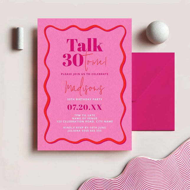 Talk Thirty To Me Wavy Border 30th Birthday Invitation (Creator Uploaded)