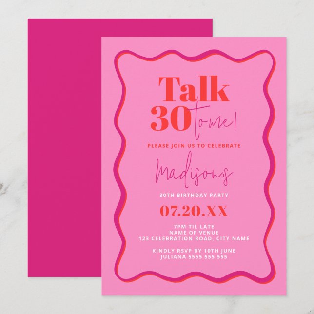 Talk Thirty To Me Wavy Border 30th Birthday Invitation (Front/Back)