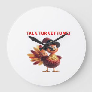 Talk Turkey To Me Funny Thanksgiving Design Classi Large Clock