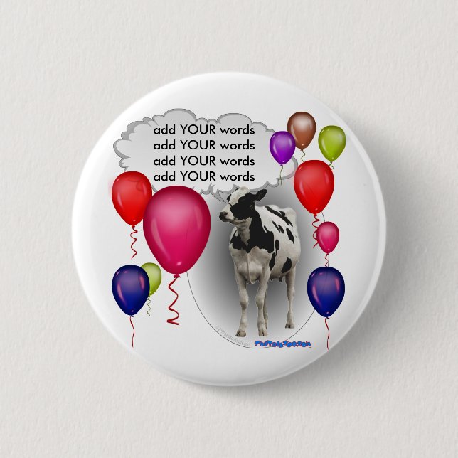 talking birthday cow 2 inch round button (Front)