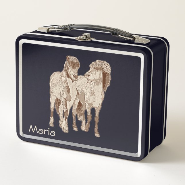 Talking Icelandic horses  Metal Lunch Box (Front)