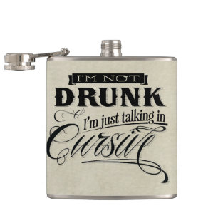 Talking In Cursive Hip Flask