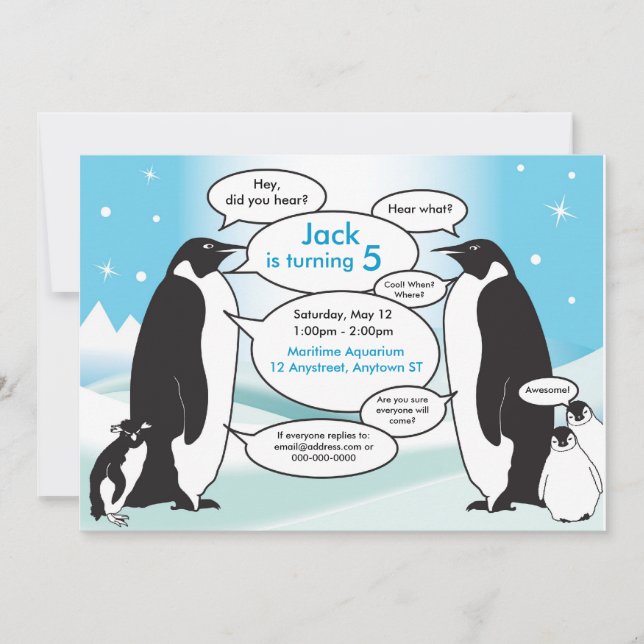 Talking Penguin Birthday Invitation (Front)