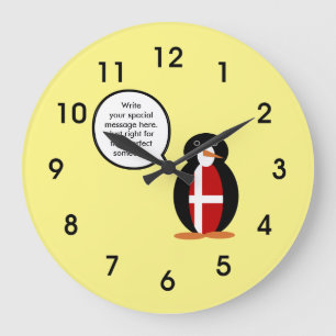 Talking Penguin Danish Flag Large Clock