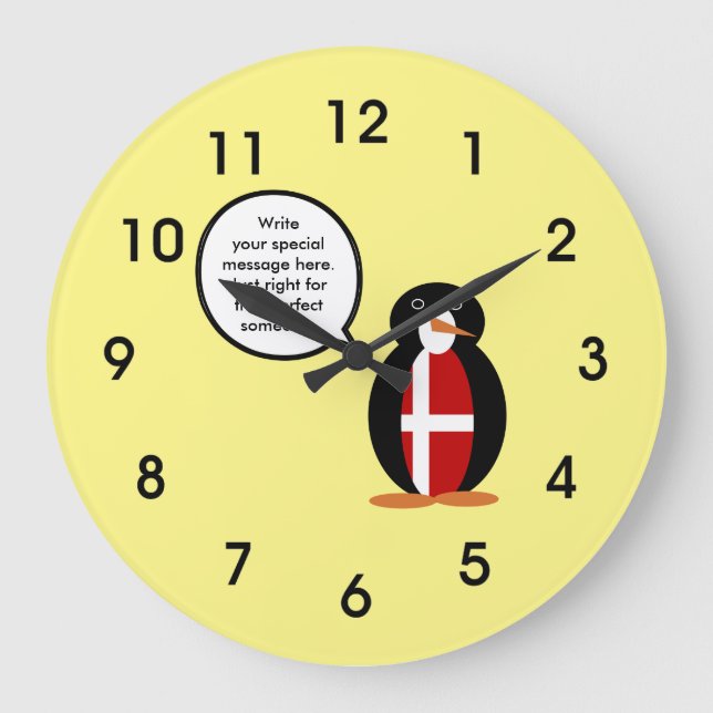 Talking Penguin Danish Flag Large Clock (Front)