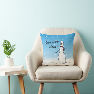 Talking Snowman Loves Snow Throw Pillow