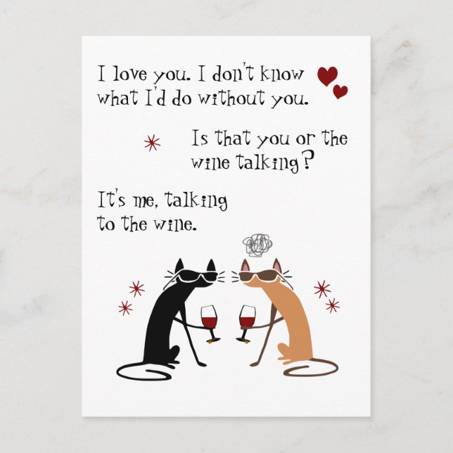 Talking to the Wine Funny Cat Postcard (Front)