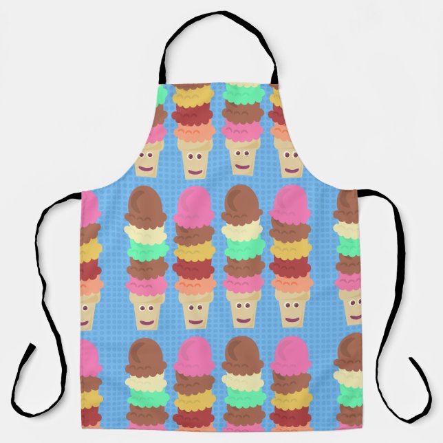 Tall and Tasty Colourful Cartoon Ice Cream Cones  Apron (Front)