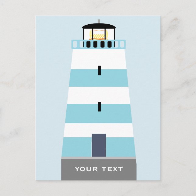 Tall Blue and White Lighthouse Personalised Holiday Postcard (Front)