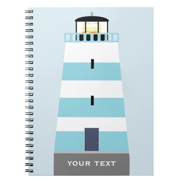 Tall Blue and White Lighthouse Personalised Notebook (Front)
