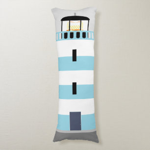 Tall Blue and White Stripey Lighthouse Body Pillow
