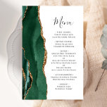 Tall Budget Emerald Green Gold Agate Wedding<br><div class="desc">The left-hand edge of this elegant modern wedding menu features an emerald green watercolor agate border trimmed with faux gold glitter. The customizable text combines whimsical charcoal grey handwriting script and copperplate fonts on a white background. The reverse side features a matching emerald green and gold agate design.</div>
