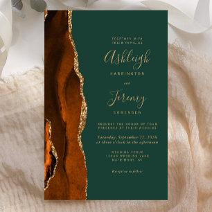 Tall Budget Rust Gold Green Wedding Invitation