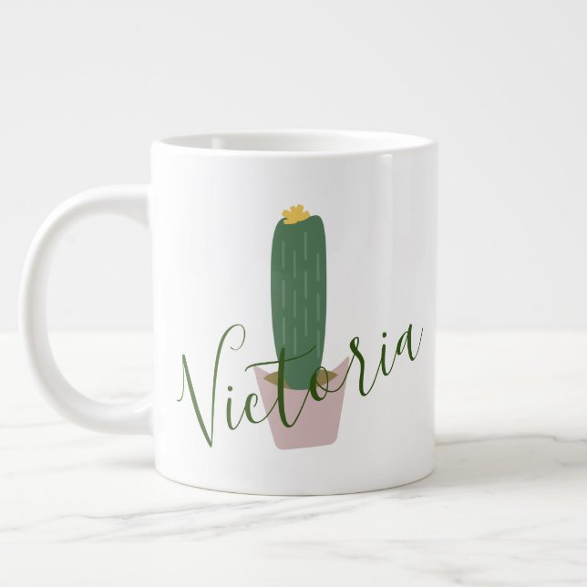 Tall Cactus Cupcake Name Giant Coffee Mug (Left)