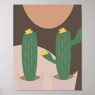 Tall Cactus Plant Potted Bohemian Shapes Wall Art