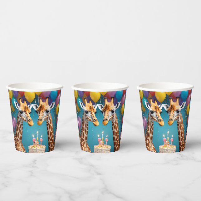**"Tall Celebrations: A Giraffe's Birthday Bash"** Paper Cups (Multi)