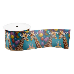 **"Tall Celebrations: A Giraffe's Birthday Bash"** Satin Ribbon